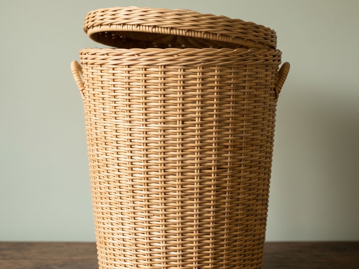 Rattan laundry hamper, handwoven by Sadhona Authentic House